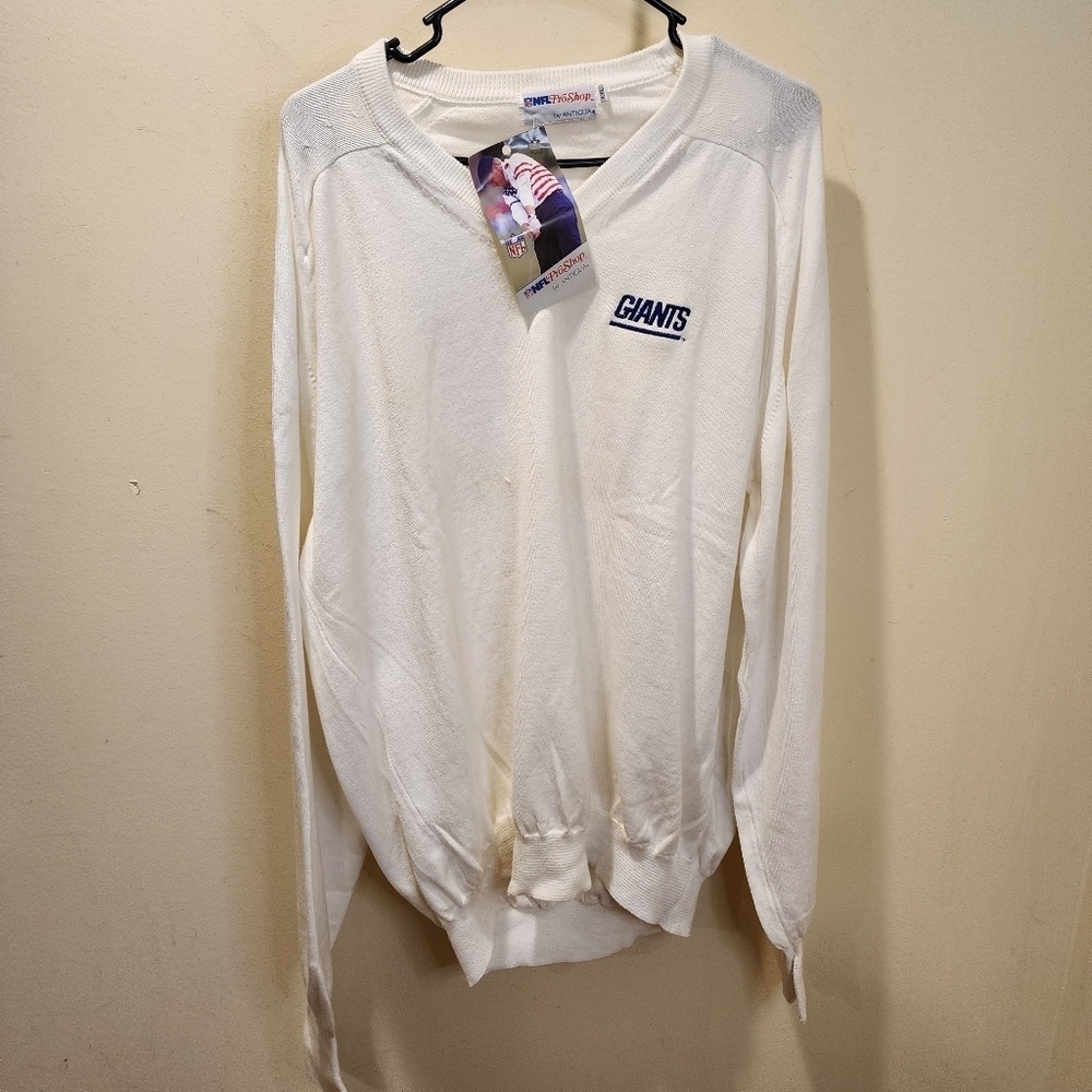 NFL Pro Shop Giants Vintage White men's V neck Cotton Sweater NWT with flaw XXL